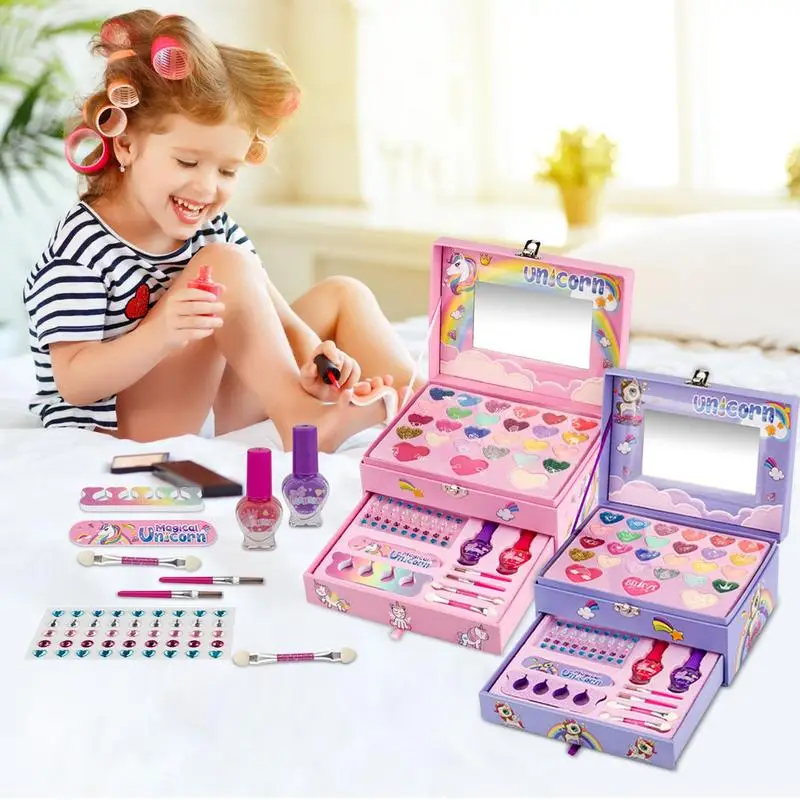 Washable Princess Makeup Set Non-toxic Safe Cosmetics Girls Pretend Play Birthday Gifts Children Lipstick Eye Shadow Playset