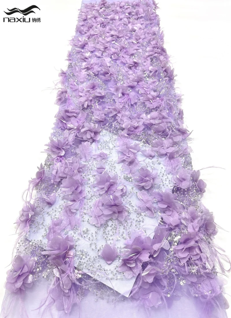 

Madison French African 3D Feather Lace Fabric 2026 with Beaded High Quality Sequins Embroidery Flower for Women Wedding Dress