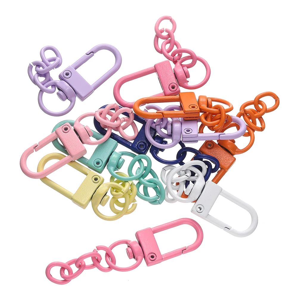 10pcs/Lot Colorful Alloy Snap Lobster Clasp with Extension Chains for Keychain Bag DIY Jewelry Making Accessories Supplies