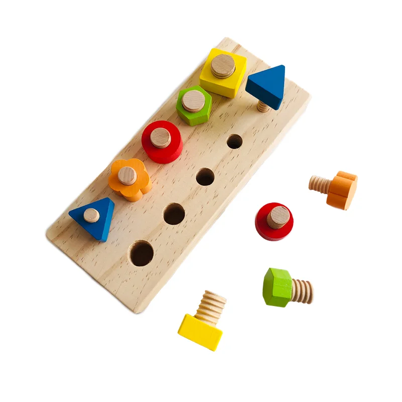 

Montessori Toddler Toys Wooden Nuts and Bolts Board Screwing Activity Fine Motor Skill Exercise Colors/ Shapes Matching Game