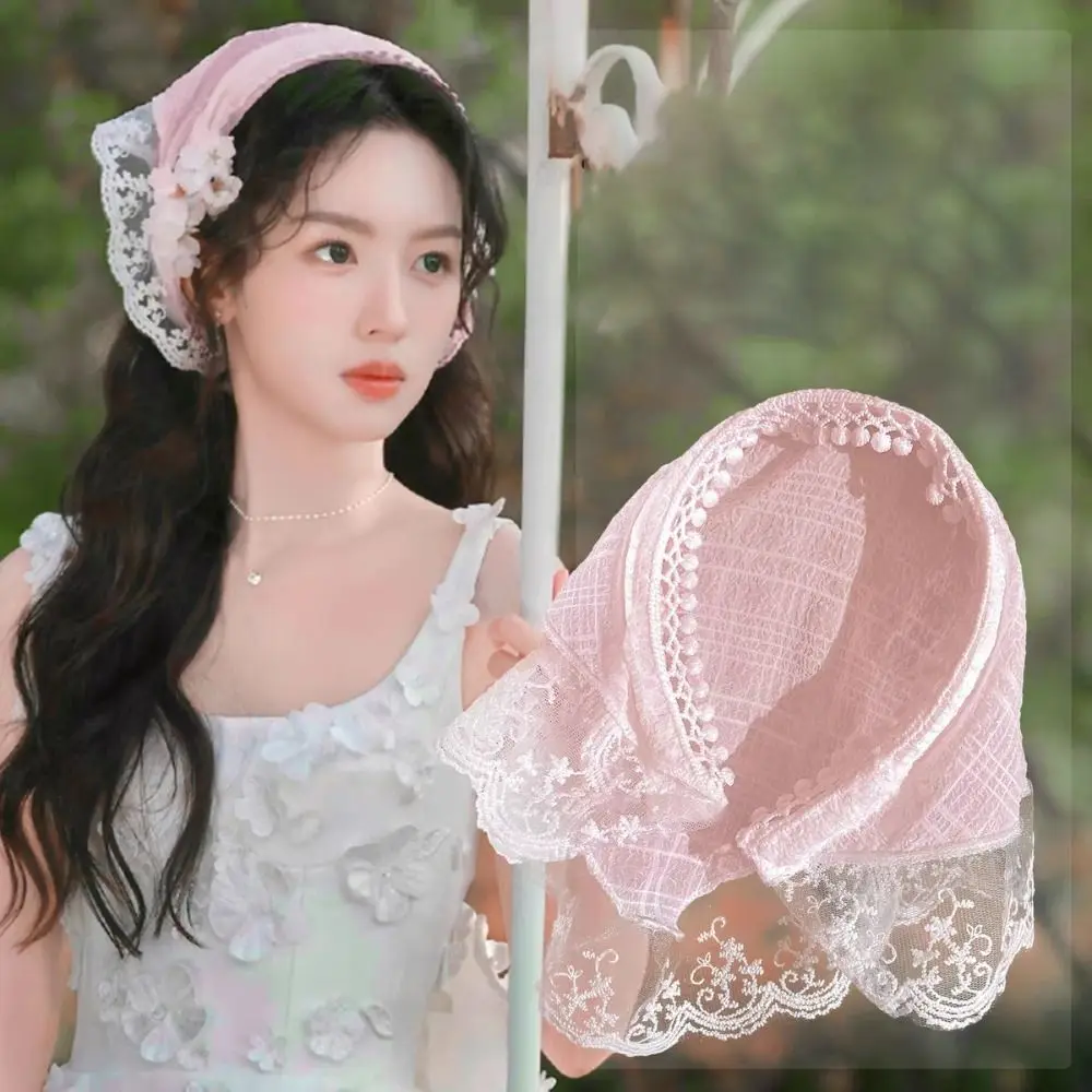 Koreanische ins Spitze Haar Schal Frauen Retro Dreieck Haarband Haar Reifen Reise Foto Stirnband Turban Zubehör – Detail 7