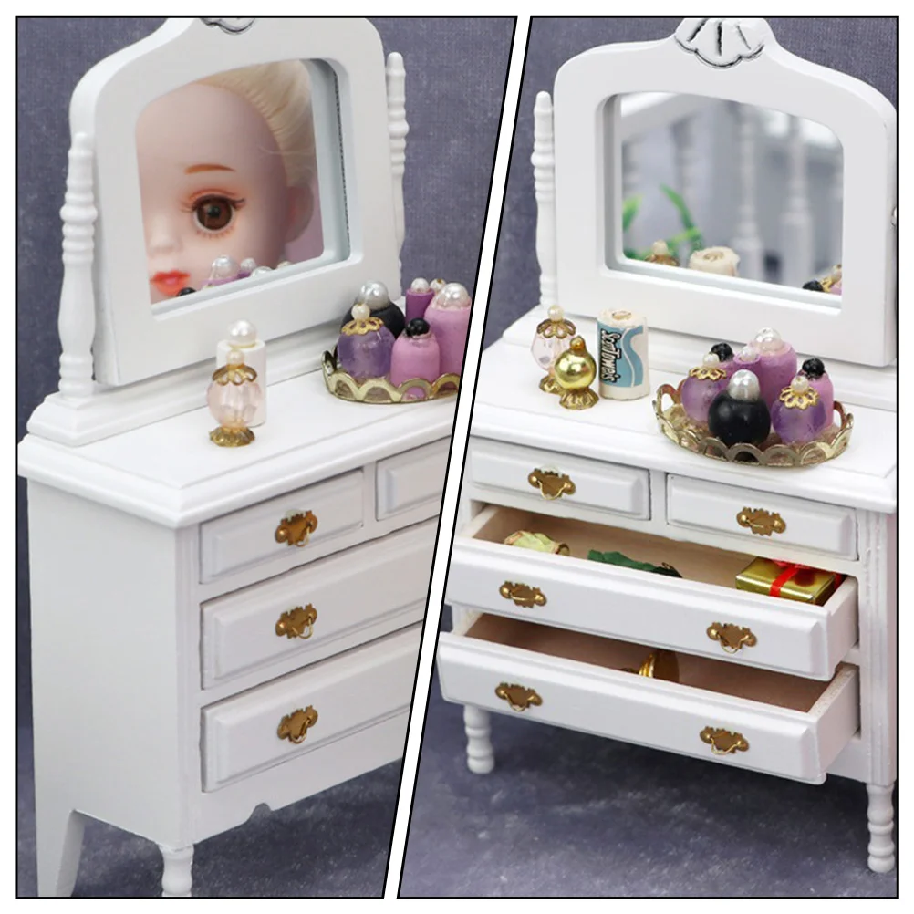 Specchio per il trucco Comò da toeletta Modello Decor Accessori per casa delle bambole Mini tavolo per mobili in miniatura non tossico