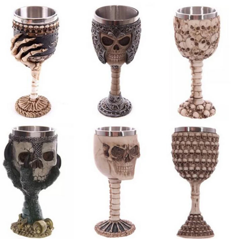 Copa de calavera 3D creativa, esqueleto, garra de dragón, cuerno, estilo Punk, forro gótico de acero inoxidable, copa de vino, regalo para Amiga de Halloween