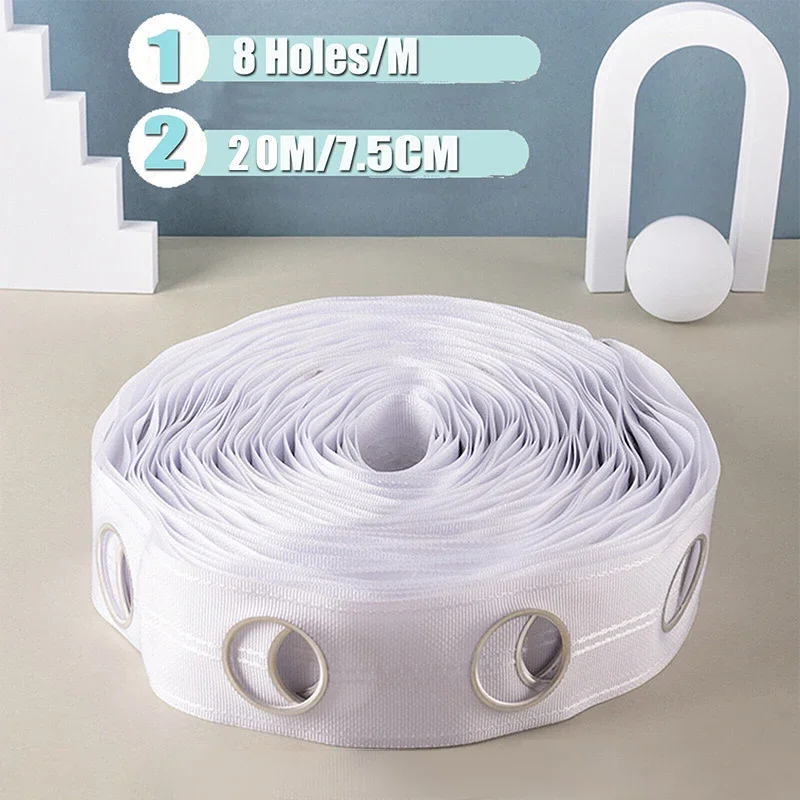 10/20M/40 Curtain Heading Tape With Round Eyelet Rings For Curtain Blinds Decor Curtain Heading Grommet Top Tape Accessories