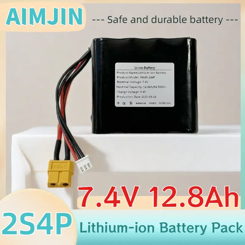 

18650 2S4P 7.4V 12.8Ah High Capacity UAV Rechargeable Li-ion Battery For Various RC Airplane Drone Quadrotor XH2.54-3P XT60