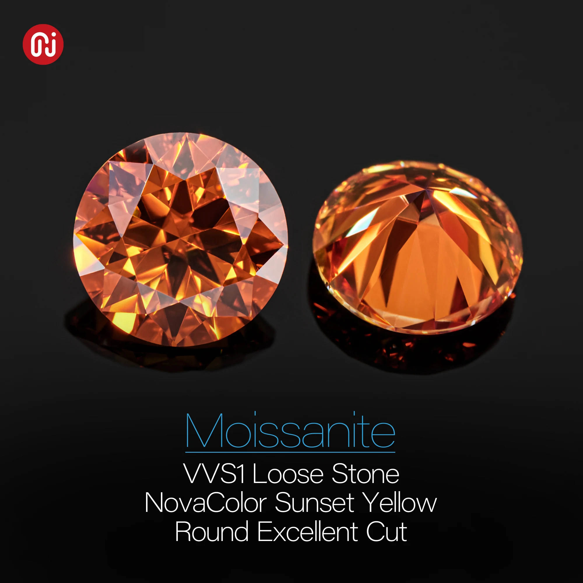 GIGAJEWE Moissanite NovaColor Sunset Yellow Color Round  VVS1 Premium Gems Loose Diamond Test Passed Gemstone For Jewelry Making