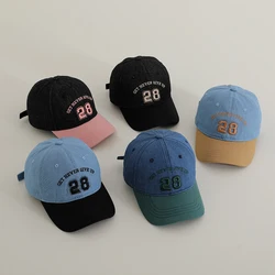 Autumn Winter Baby Baseball Caps Number 28 Pattern Thicken Warm Kids Boys Girls Hat Contrast Color Denim Children Hat