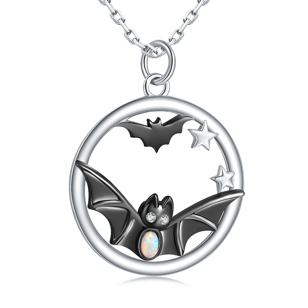 

925 Sterling Silver Black Bat Opal Pendant Cute Animal Necklace Jewelry Halloween Christmas Daily Gift For Women Wife Girlfriend