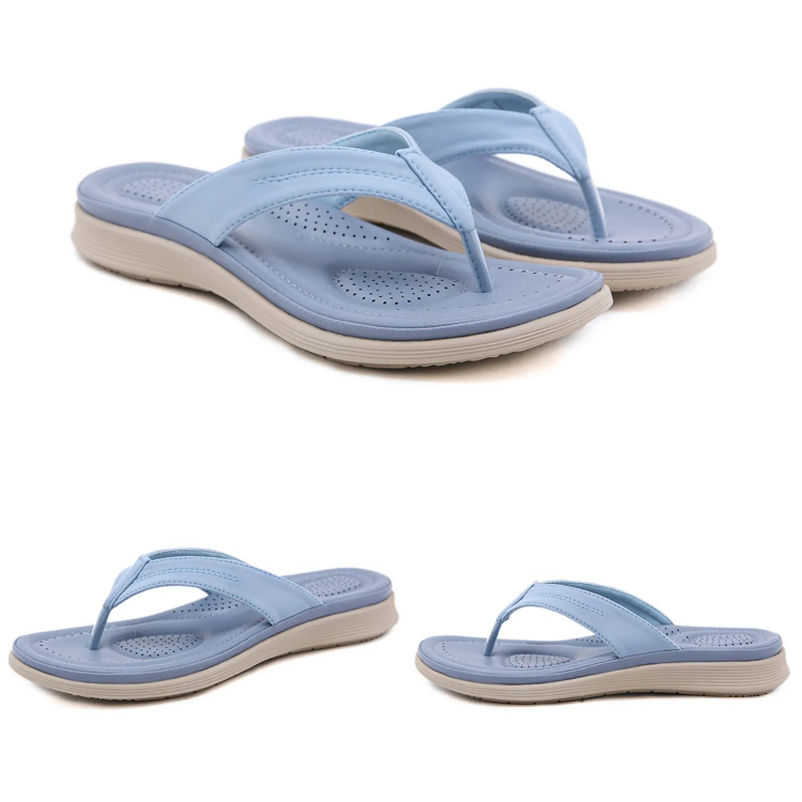 Chanclas ajustadas para mujer, sandalias informales de verano, de color sólido, con suela gruesa, sandalias grandes con cuña para playa