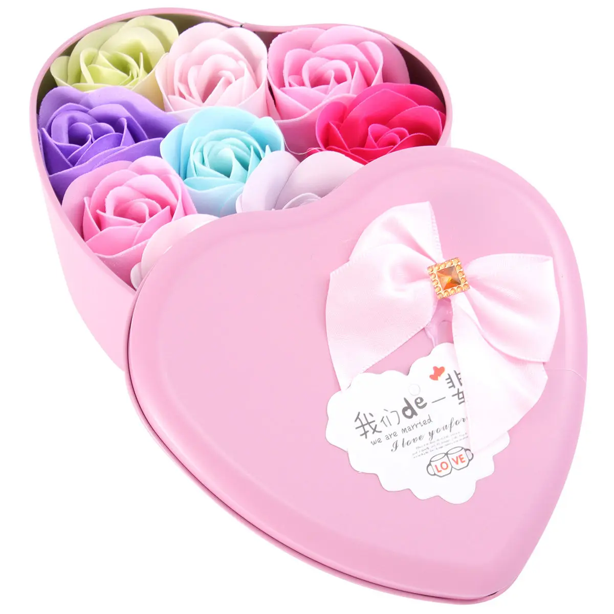 2 Boxes Heart-Shaped Metal Box Rose Soap Flowers Handmade Glycerin Soap Set Sweet Floral Scent Elegant Gift for Mom Girlfriend