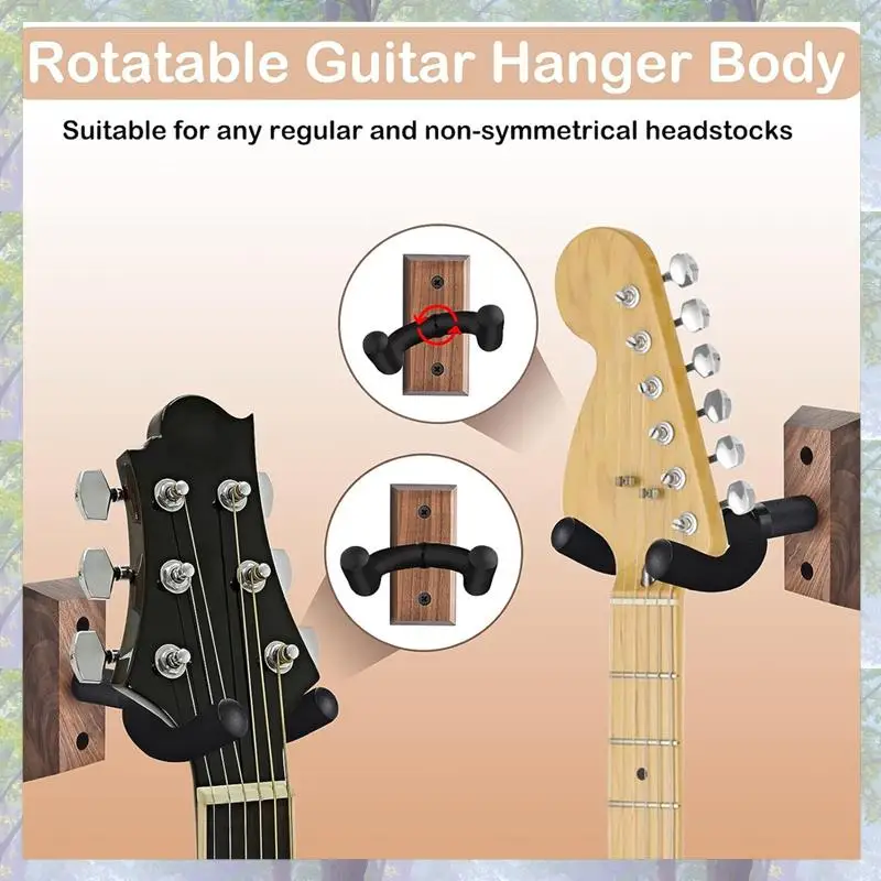 New Arrival 4PCS Guitar Hook Walnut U-Shaped Guitar Hanger Wall Mount Stand For Acoustic, Electric Guitar, Bass
