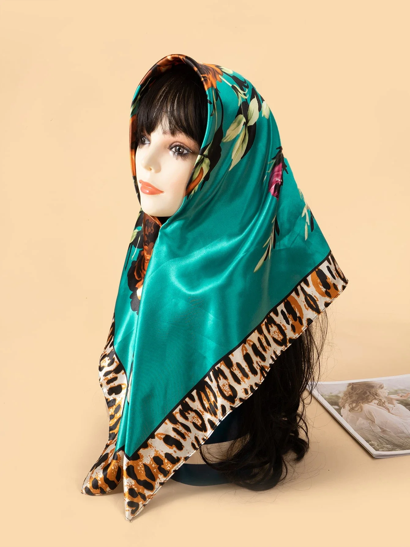 

Elegant Leopard Floral Print Silk Scarf For Women Head Wrap Shawl Fashion Accessory