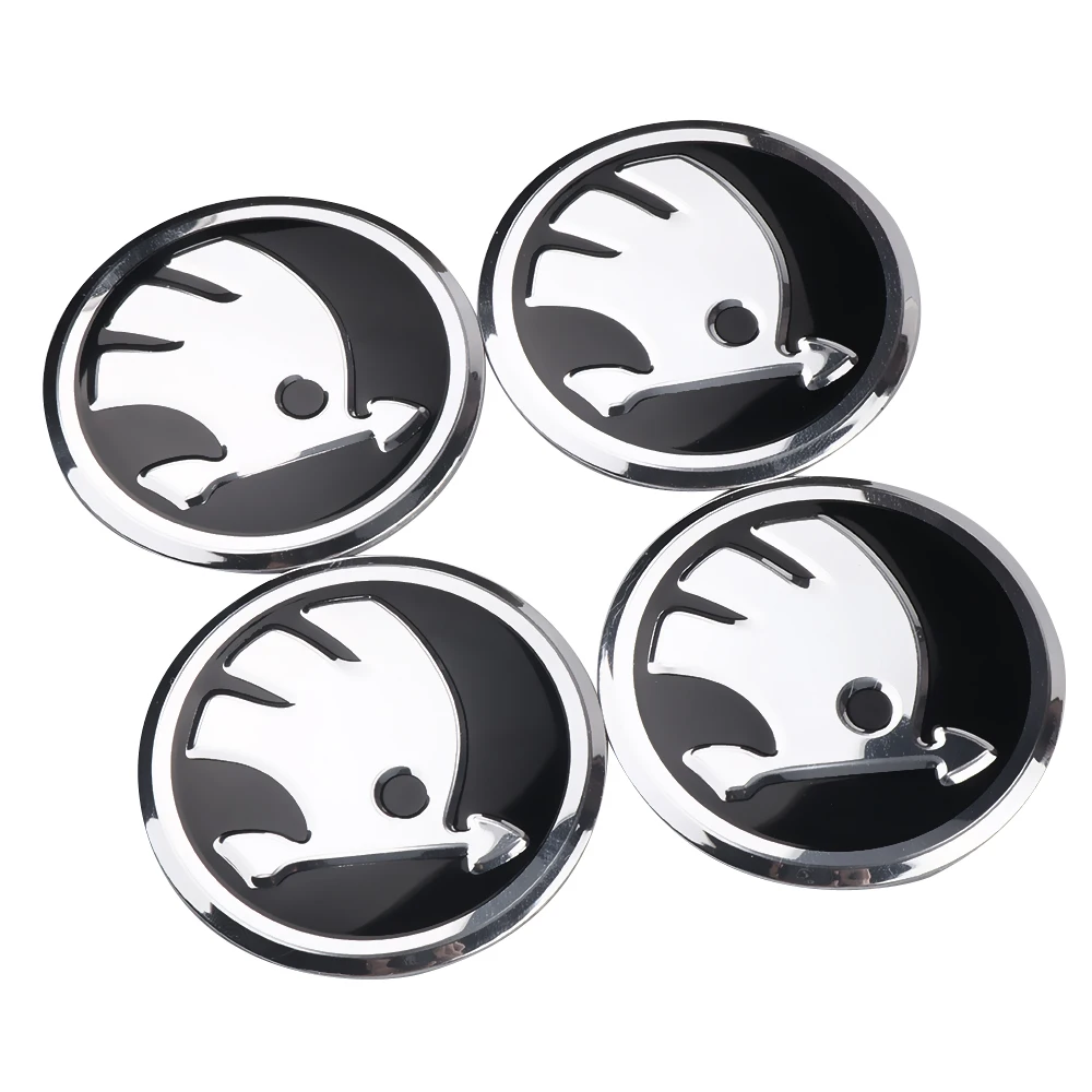 4Pcs 56/60mm Car Tire Hub Center Cap Wheel Cap Badge Sticker For Skoda S Fabia Superb Octavia Rapid Karoq VII Yeti Kodiaq Kamiq