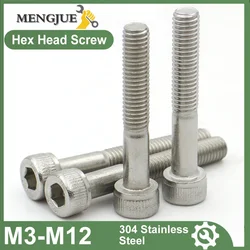 1/2/5/10pcs M3 M4 M5 M6 M8 M10 M12 304 Stainless Steel Allen Hexagon Hex Socket Cap Head Half Thread Screw Bolt Lengthened Long