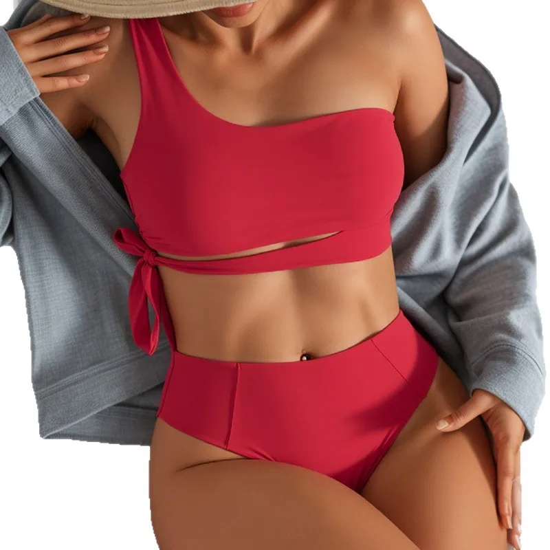 2026 swimsuit women's new European and American single shoulder bikini split swimsuit vest swimsuit