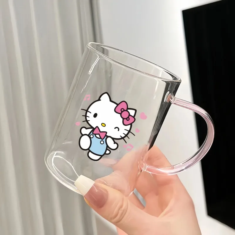 

Kawaii My Melody Kuromi Hello Kitty Cinnamoroll Sanrio Cute Cartoon Glass Cups Children Transparent Glass Birthday Gift for Kids