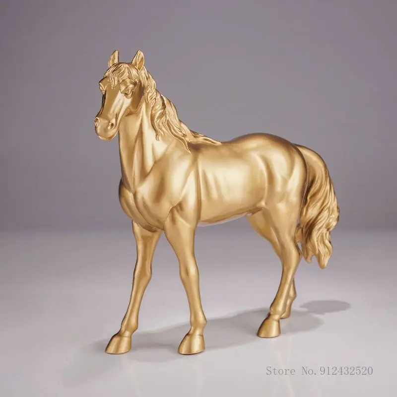 All Brass Horse Sculpture Creative Furnishings Living Room, Bedroom, Study Art, Animal Crafts, Decoration Gift, 28x24x6.5cm, 1Pc