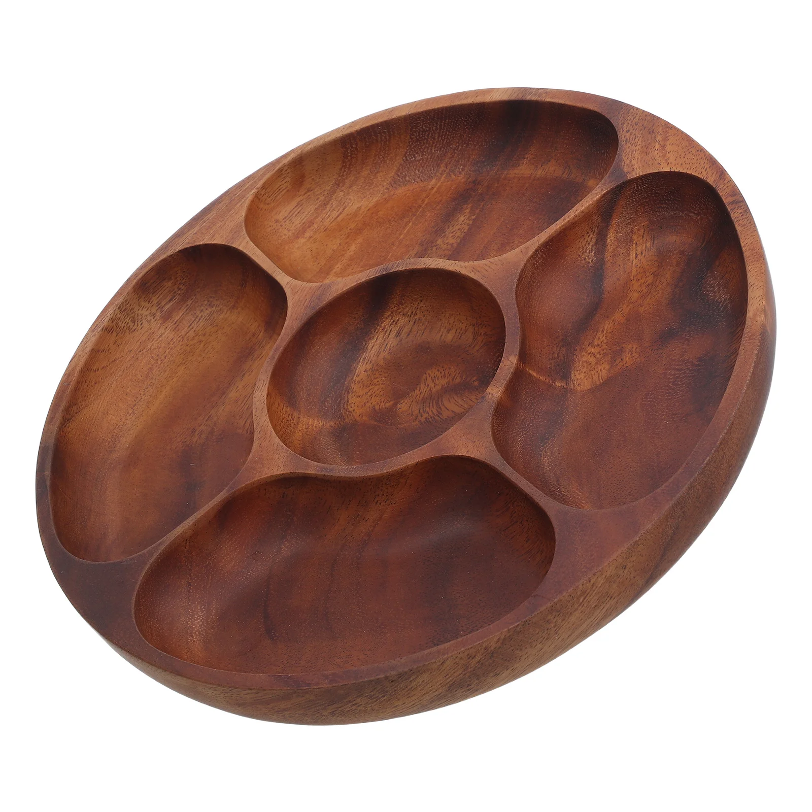 

Divided Serving Tray Round Acacia Wood Tray 5-Section Snack Plate for Dried Fruits Nuts Candy Appetizer Divided Snack Box