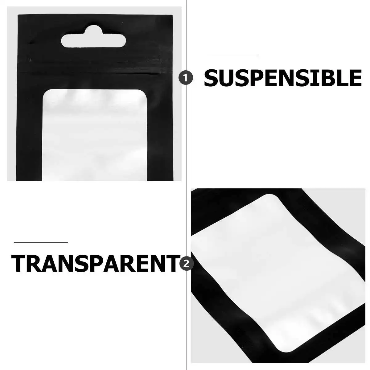 1Set Aluminum Foil Self Food Bag Zipper Flat Pouch Hanging Hole Black 6x10cm Food Storage Bag for Snacks Supplements Electronics