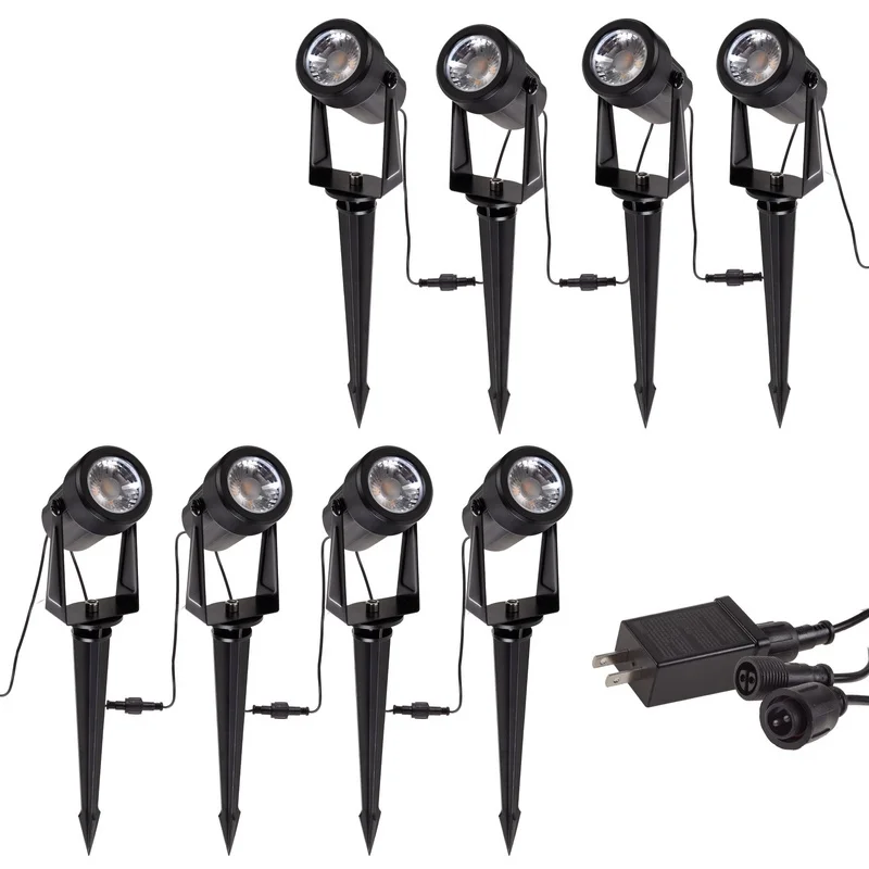 

Set of 8 Corded Low Voltage LED Landscape Spotlights Adjustable Head Outdoor Lighting Weather Resistant Garden Lights