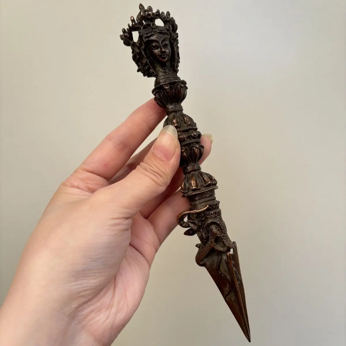 19cm Antique Tibetan Buddhist Hayagriva Three-Sided Vajra Pestle Crafts Tantric Ritual Objects Feng Shui Decorations
