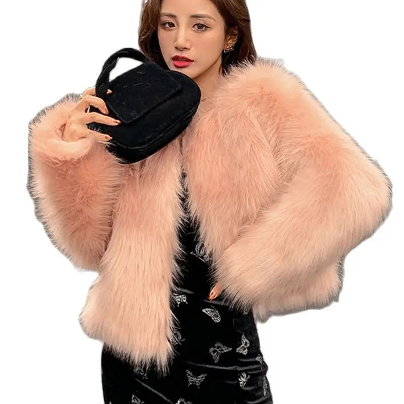 Fur Coats 2023 New Fashion Faux Fur Jacket Women Winter Long Sleeve V Neck Fluffy Overcoat High Quality Cropped Plush Coat Femme