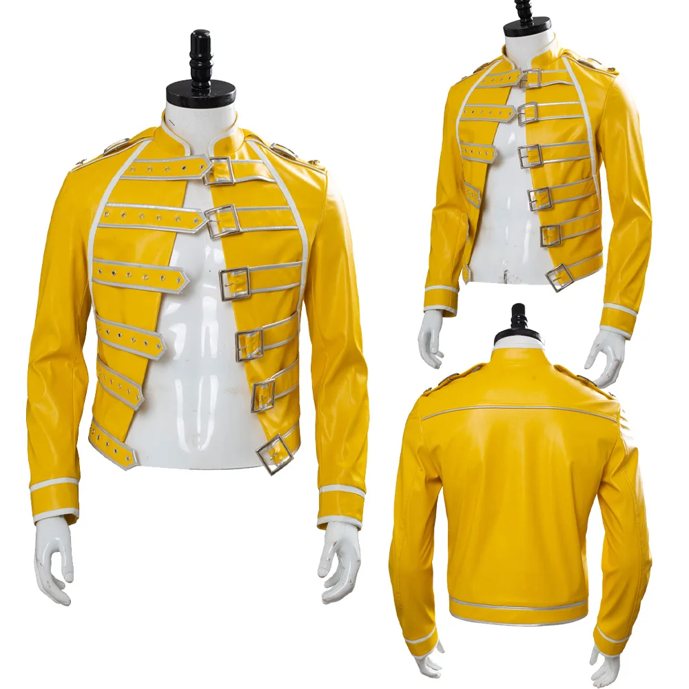 Fantasy Freddie Cosplay Mercury Yellow Jacket Costume Queen Cos Lead Roleplay Outfit Male Cosplay Halloween Carnival Costume