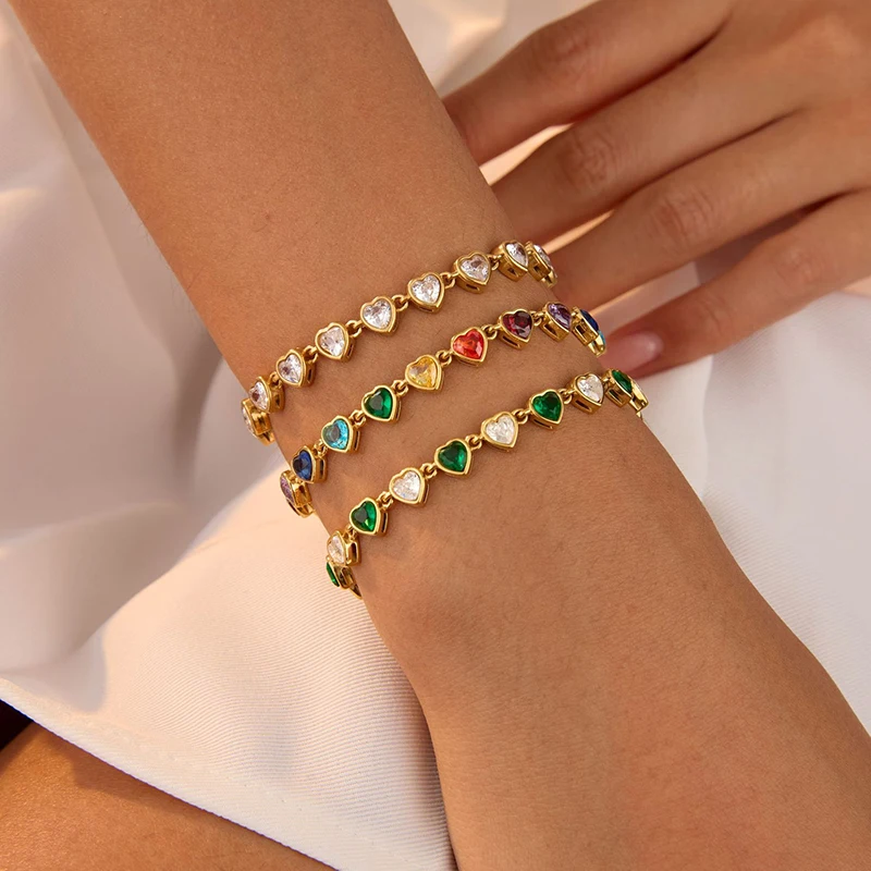 PANGJERY 316L Stainless Steel Love Heart Bracelets For Women Delicate Unique Rainbow Zircons Wedding Party Jewelry Gifts Браслет