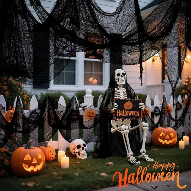 1-3 Pièces de Tissu de Gaze Noire Épaisse pour Halloween, Accessoires Décoratifs pour Maison Hantée et Scènes de Fête Effrayantes, Décoration d'Halloween