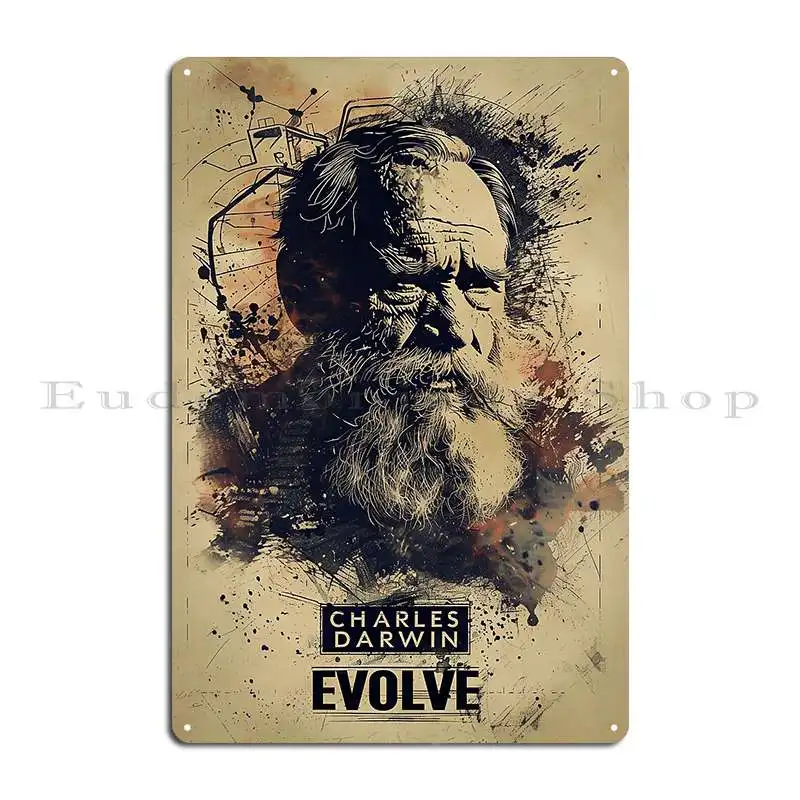 Charles Darwin Evolve Artwildcreate Metal Sign Classic Designing Wall Decor Cave Poster Tin Sign Poster