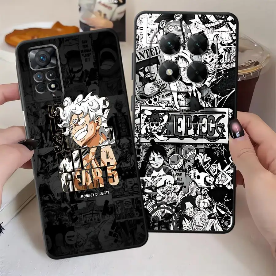 Funda para Xiaomi Redmi Note 7 8 11s 12s 9 10 11 12 Pro 13 14 Pro Plus 10S 9S funda negra suave para teléfono piezas Luffys Gear 5