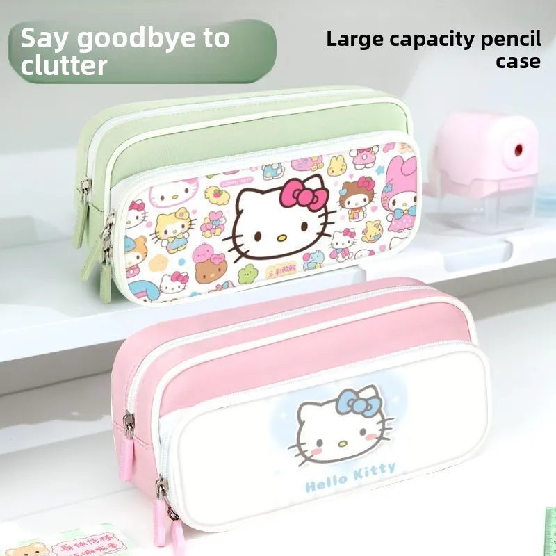 Hello Kitty Inspired 2 Layer Pencil Pouch Kawaii Anime Character Double Compartment Pen Holder for Markers Rulers Gift wholesale view 2