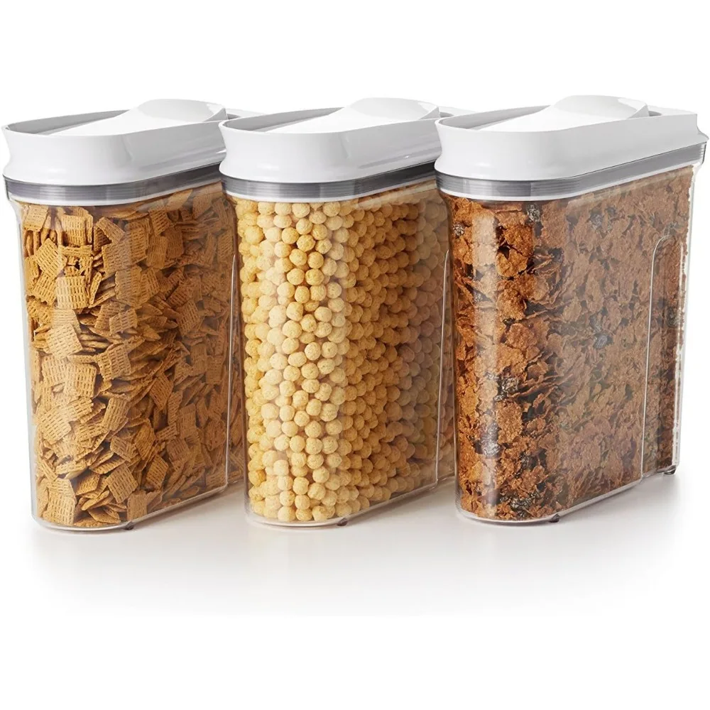

3-Piece Cereal Dispenser Set with Airtight Seal for Fresh Snacks, Easy One-Hand Use