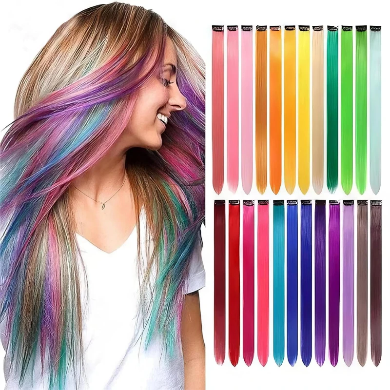 Extensões de cabelo para tintura de ouvido para mulheres, tiras coloridas, um clipe, extensões de cabelo comprido, uso diário, moda