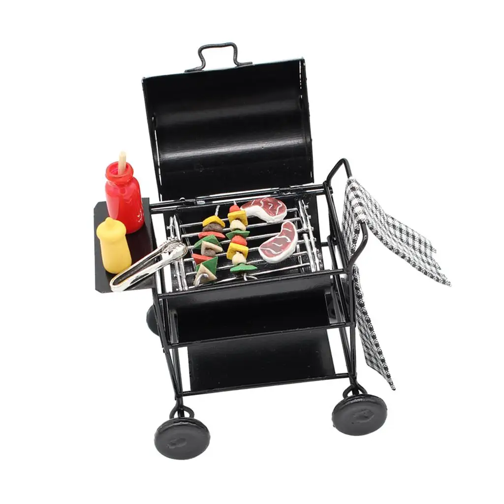 Miniatuur Barbecue Oven Met Voedsel Model /12 Poppenhuis Keukengerei Decor