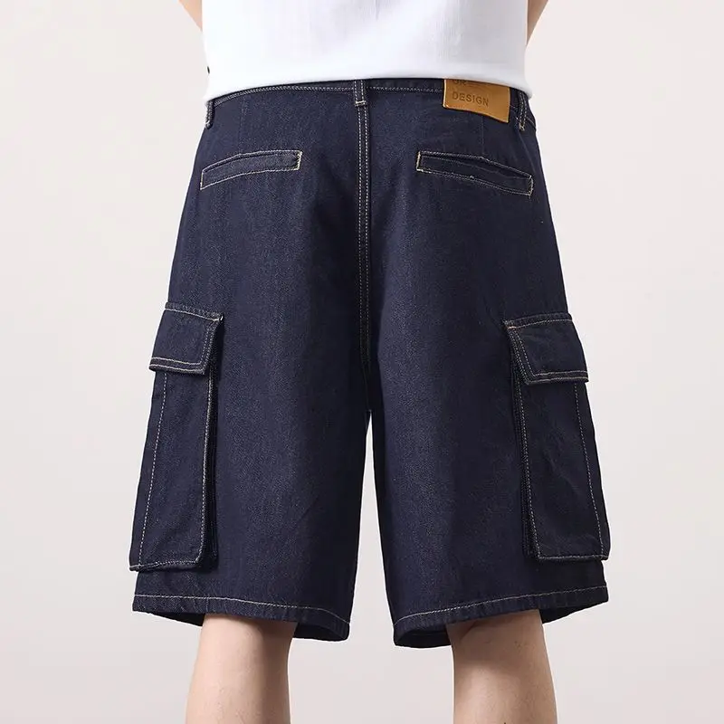 KSTUN 2025 힙합 데님 반바지 남성 와이드 레그 여름 반바지 루즈핏 디스트레스드 스트릿웨어 큰 포켓 리오셀 남성 의류