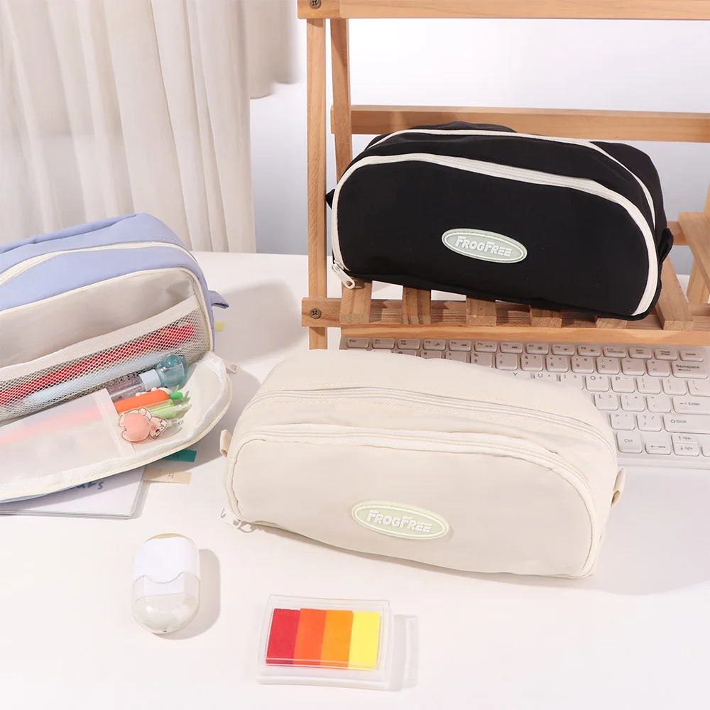 Large Capacity Pencil Bag Simple Design Multiple Sections Stationery Storage Practical Stylish Pencil Case Back To School