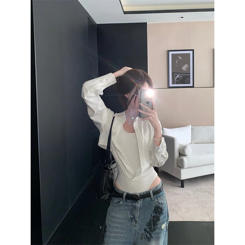 MEXZT Y2K Camicie a righe Moda donna Patchwork sexy Body Gyaru Streetwear Coreano Manica lunga Design sottile Camicette Top Nuovo