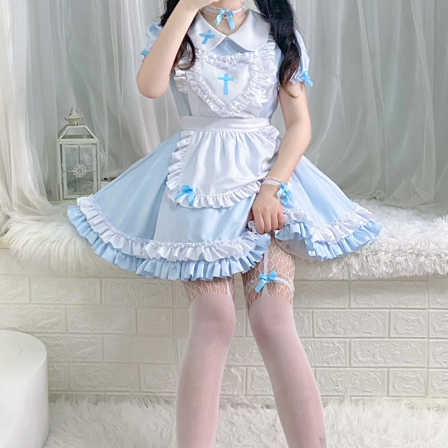 Soft Sister Lolita Sky Blue Female Cross Servant Cosplay Maid Skirt Women Dress 2025