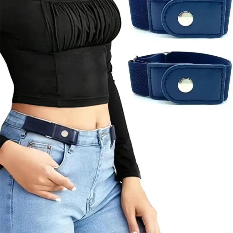 2pcs/set No Buckle Elastic Belt For Women Men Unisex Stretch Belt For Pants Jeans Casual Buckle Free Adjustable Invisible Belt