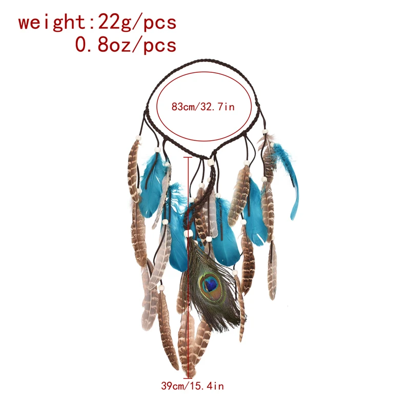 Long Feather Hair Jewelry For Women Peacock Indian Ethnic Charms Beach Party Headband Statement Bohemian Hairwear Female