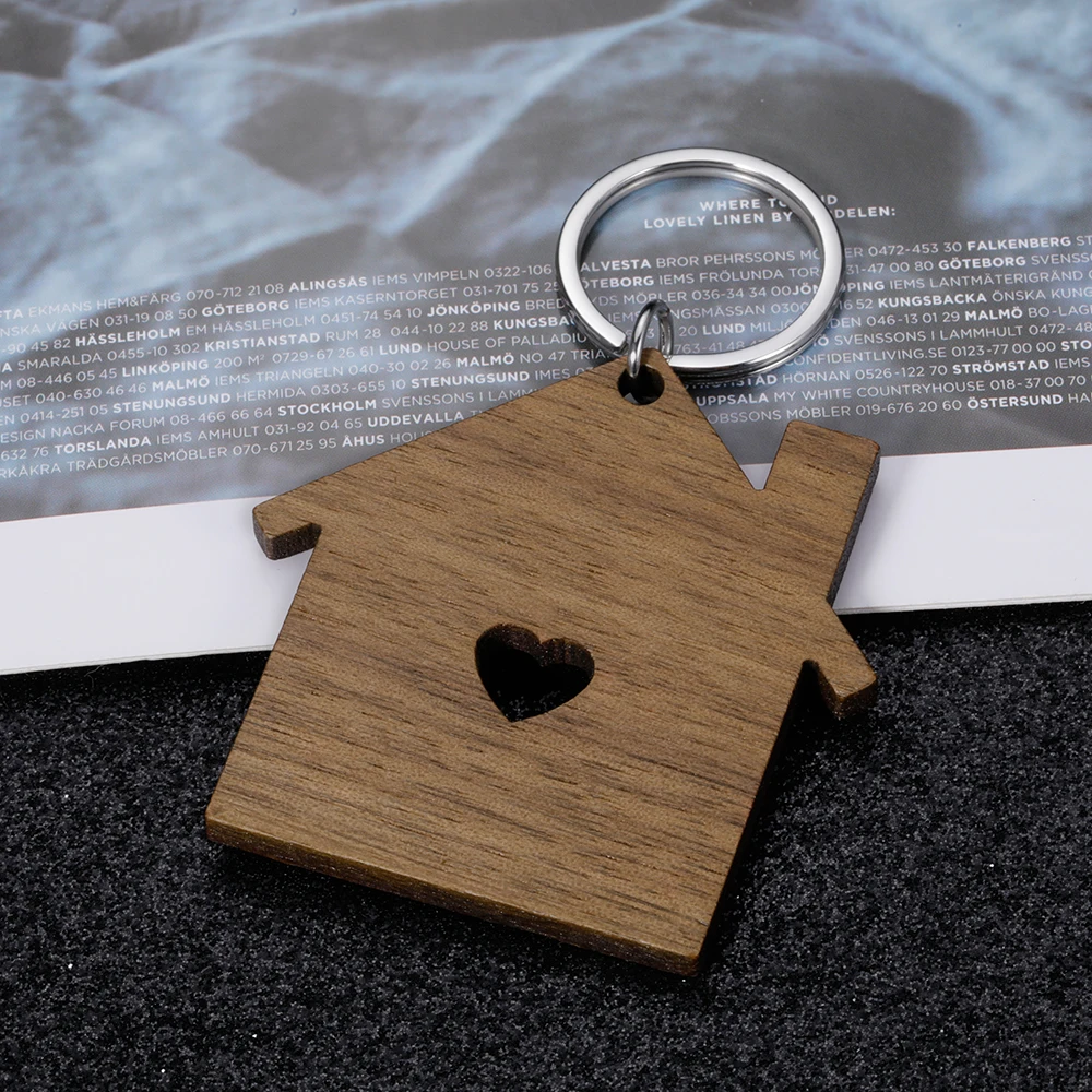 10pcs Blank Wooden House Keychain Wood Keyring Handwork DIY Charm For Man Women Man Family Jewelry Accessories Wooden Pendants