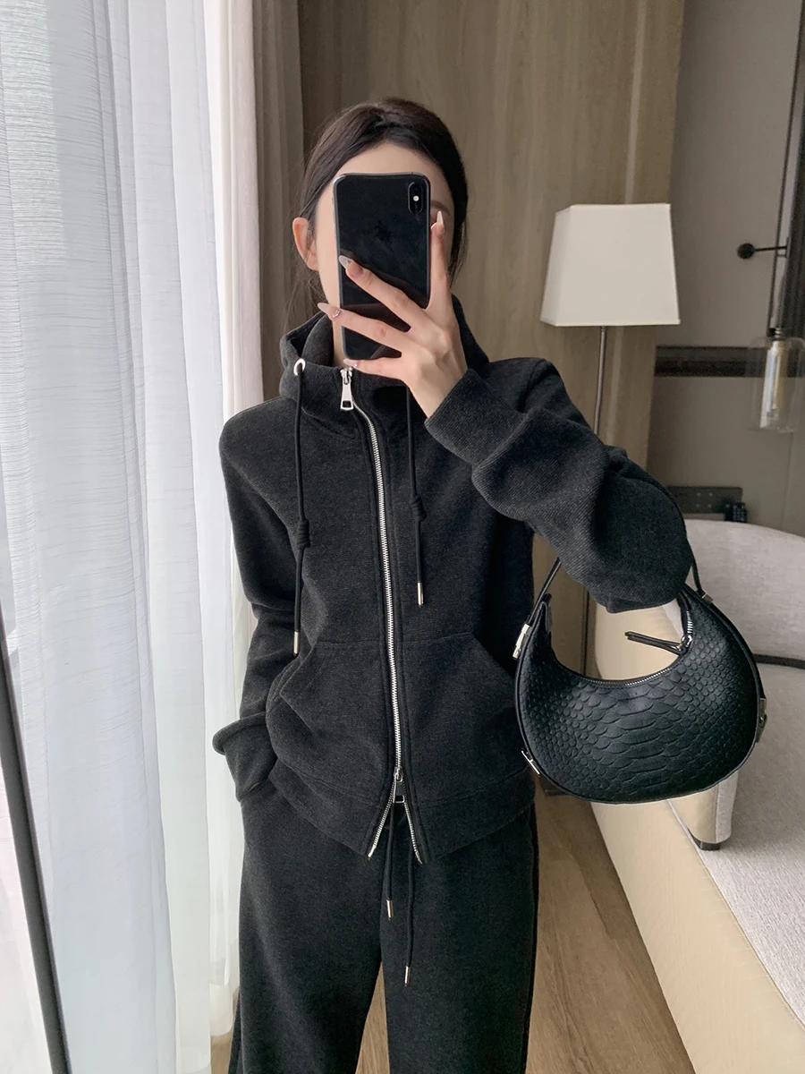 

Женский комплект с капюшоном FT GUOGE, повседневные спортивные штаны с прямыми штанинами, комплект из двух предметов, осеннее новое поступление, удобные модные