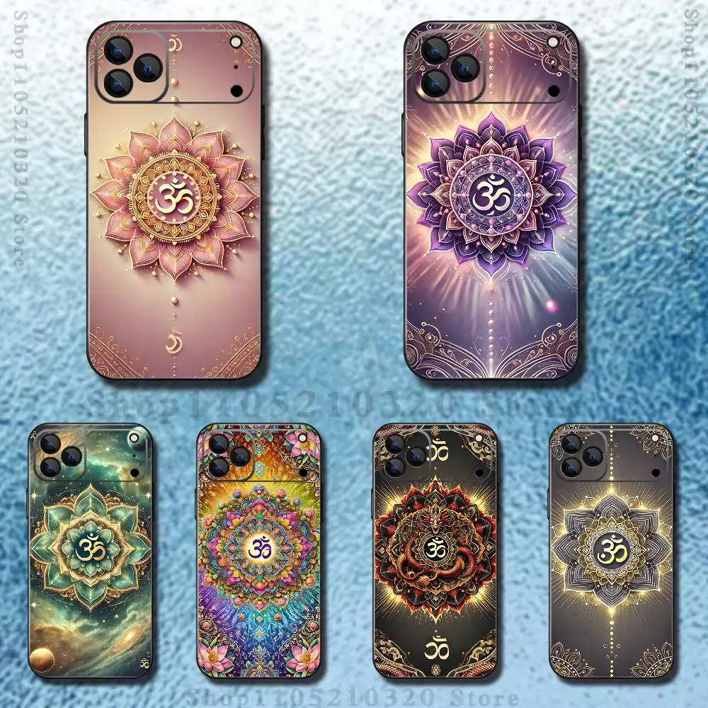 

Yoga Aum Om Mandala Elegant Phone Case For iPhone 17,16,15,14,13,12,11,Pro Max,XSX,,XR,SE,Mini,8,7,Soft Silicone Black Cover