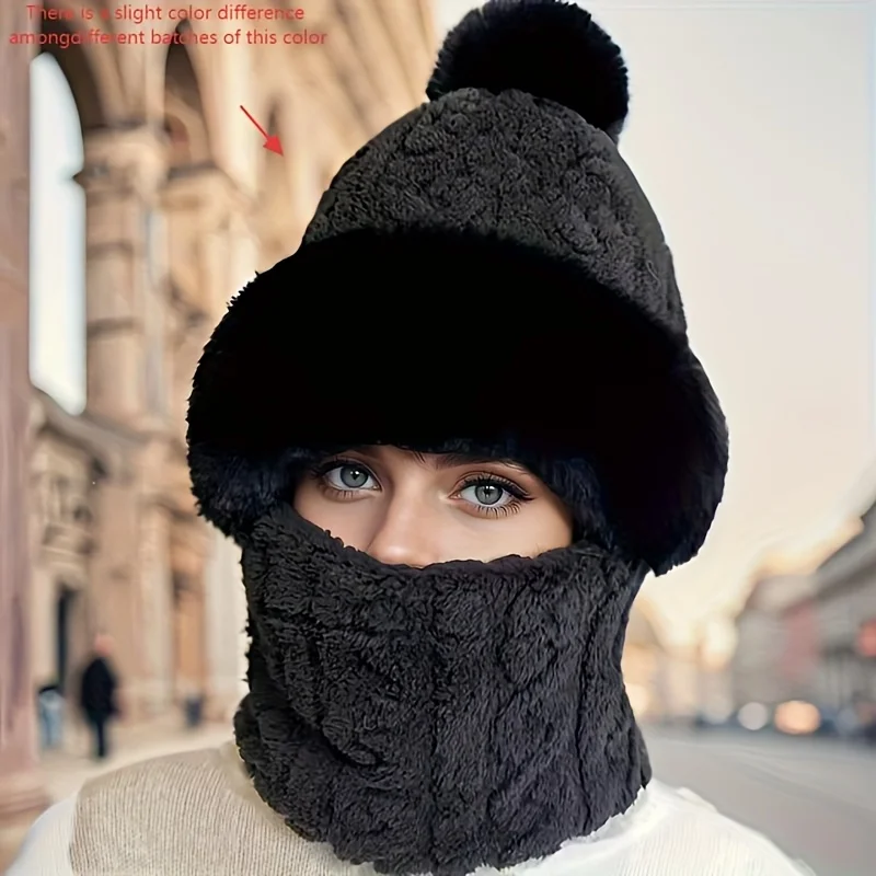 Warm Winter Face Mask Hat with Full Face Coverage for Both Men and Women in Cold Weather. One Piece Hood with Thickened Fleece