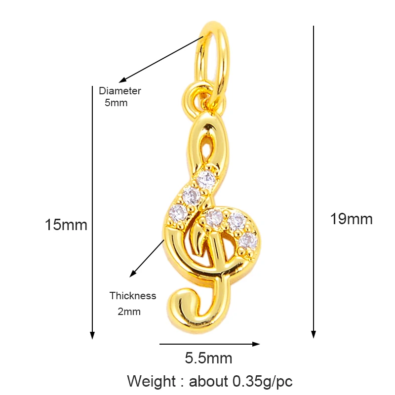 Cute Musical Note Zircon Charm Pendant,Minimalism Brass 18K Gold Plated Silver Jewelry Findings Handmade Necklace Supplies M33