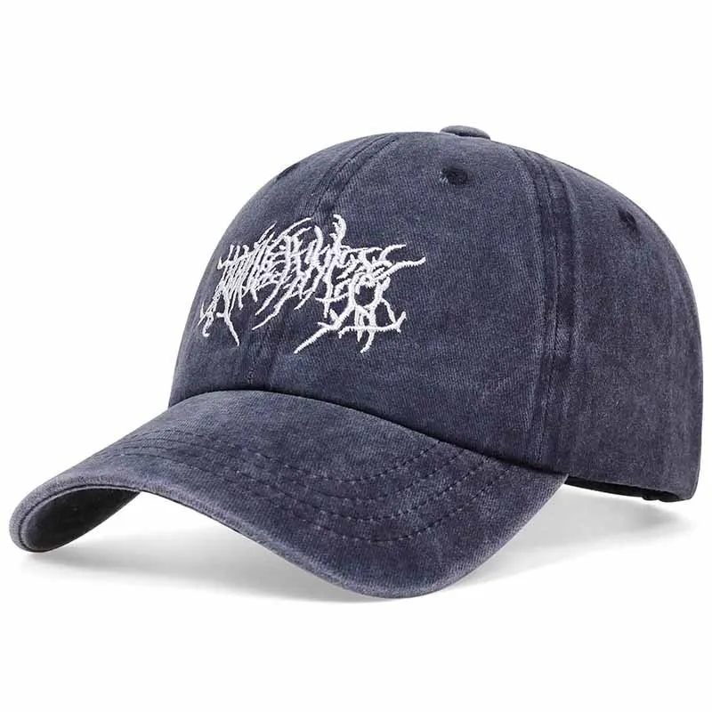 Visors Embroidery Baseball Caps Gothic Street Punk Hip-hop Distressed Faded Cap Adjustable Washed Baseball Hats 4