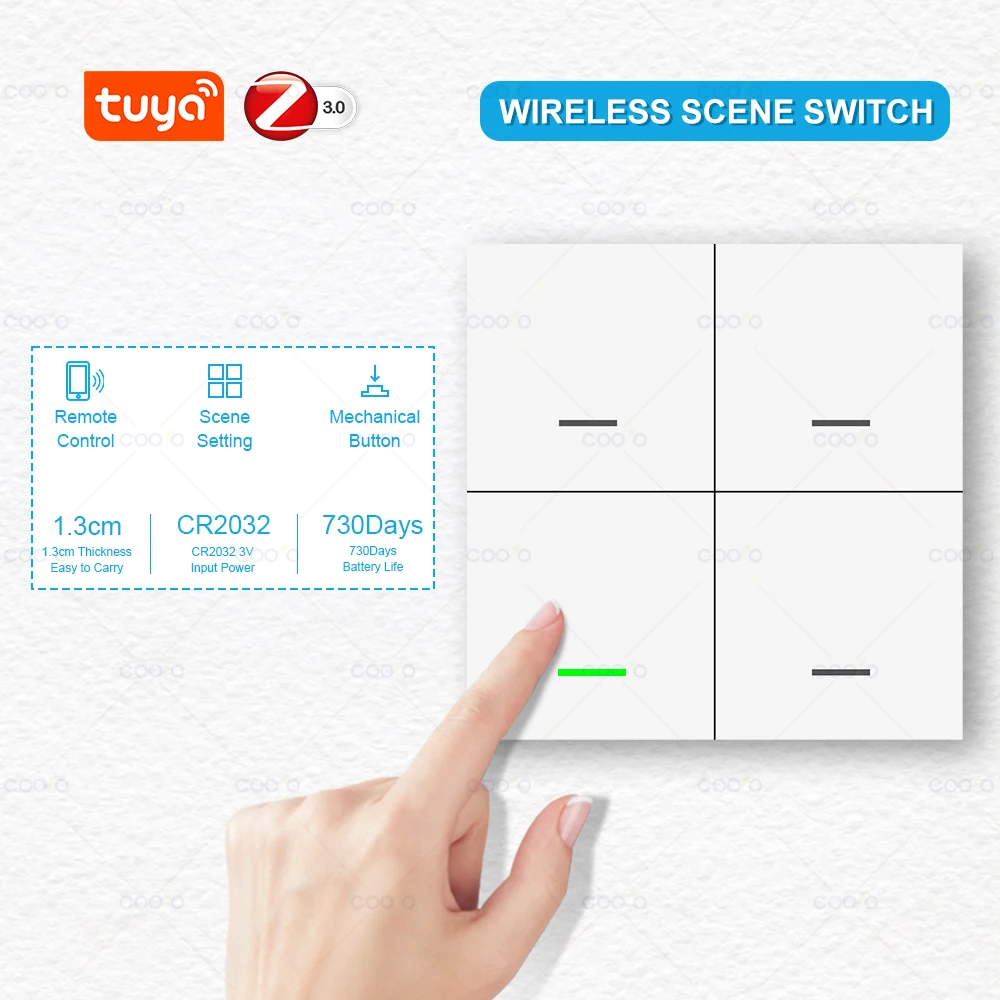 Tuya Zigbee Wireless Smart Scene Switch 4 Gang 12 Modes Home Automatic Lighting Scene Button Controller Need ZigBee Gateway