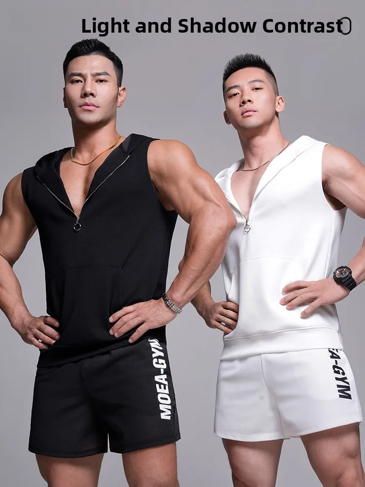 

Men's Running Sport Fitn Svel Hooded Vest f Zipper Loose Sle Urban Faion Polyester Cotton Spandex Blend