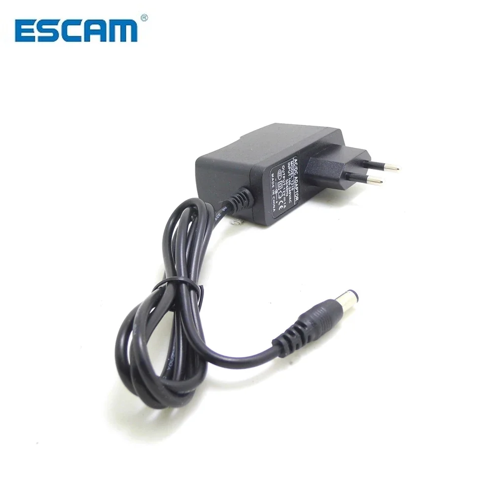 ESCAM EU Plug AC/DC Power adapter charger Power Adapter for CCTV Camera AC 100-240V DC 12V 1A (2.1mm * 5.5mm)